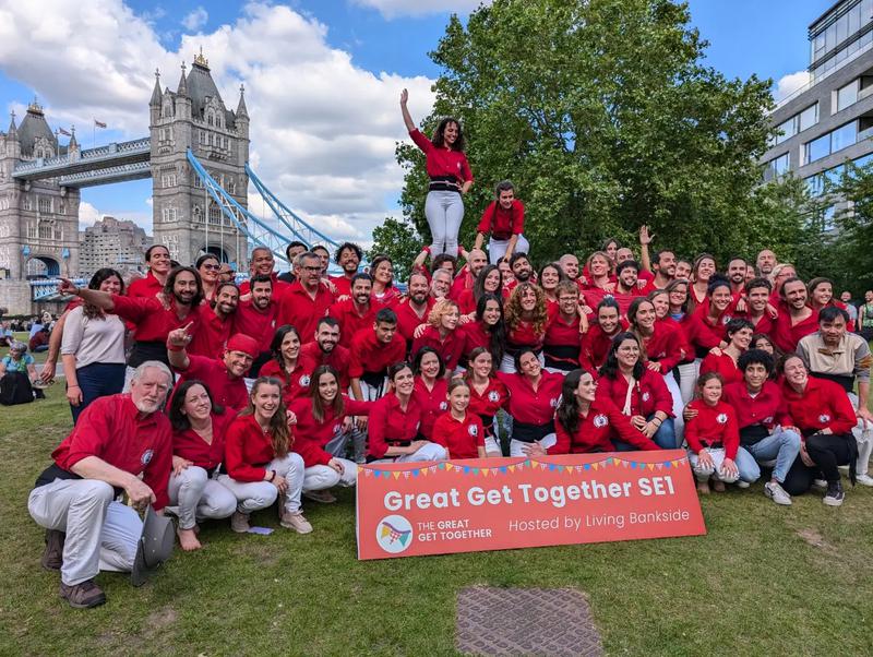 Castellers of London perform in front of the iconic Tower Bridge on June 22