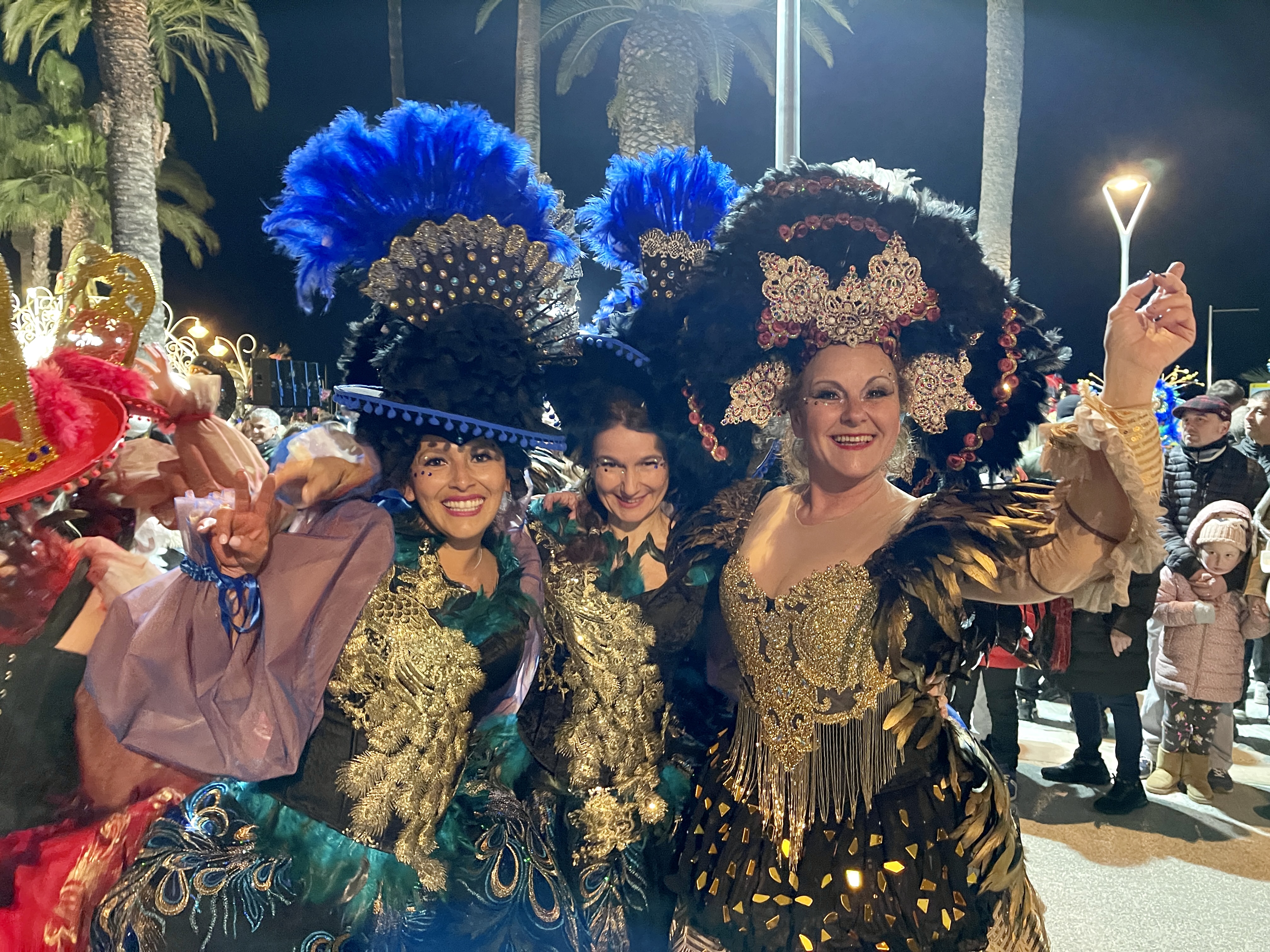 Three women dressed up for Carnival in Sitges