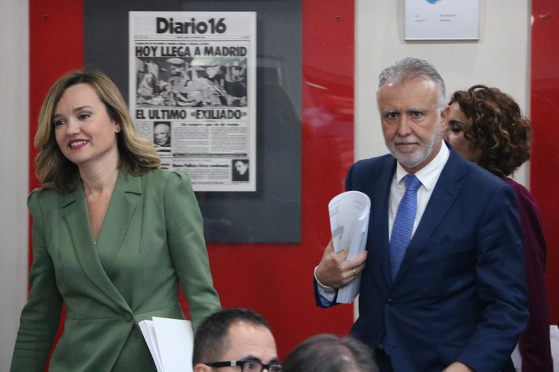 Spokesperson for the Spanish government, Pilar Alegría, and Minister Ángel Víctor Torres, photographed at a press conference