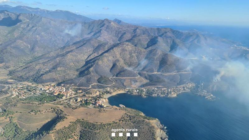 Aerial image of the wildfire in the Portbou and Llançà area of northern Catalonia