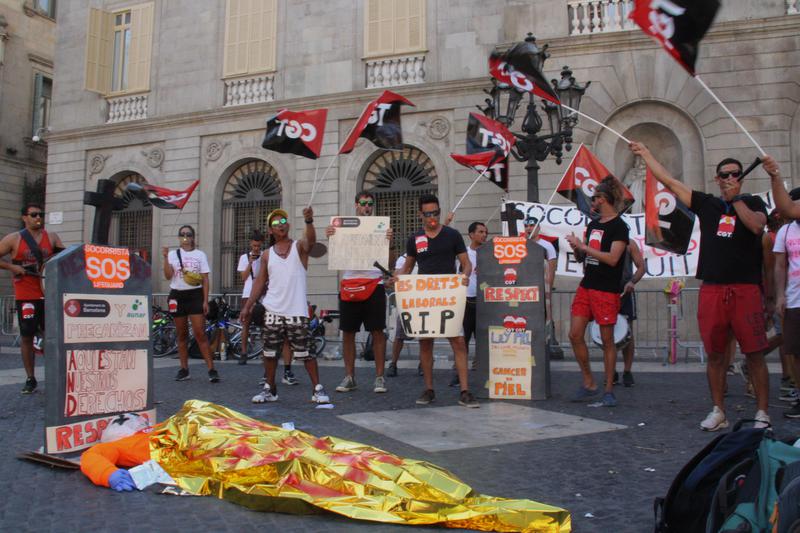 Lifeguards protesting for improved working conditions in Barcelona 