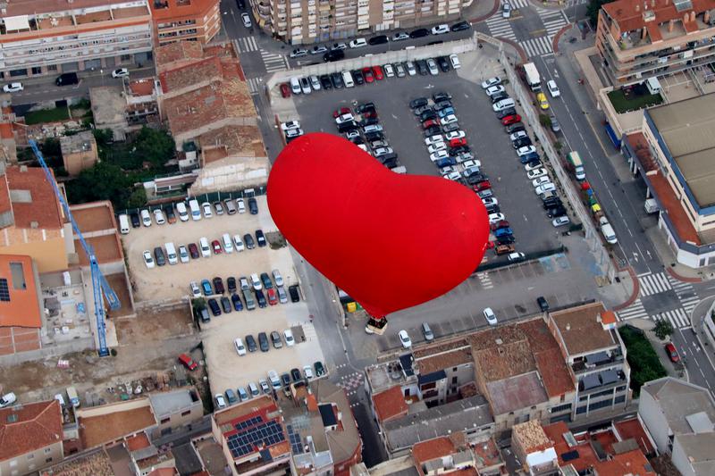 Heart-shaped hot air balloon.