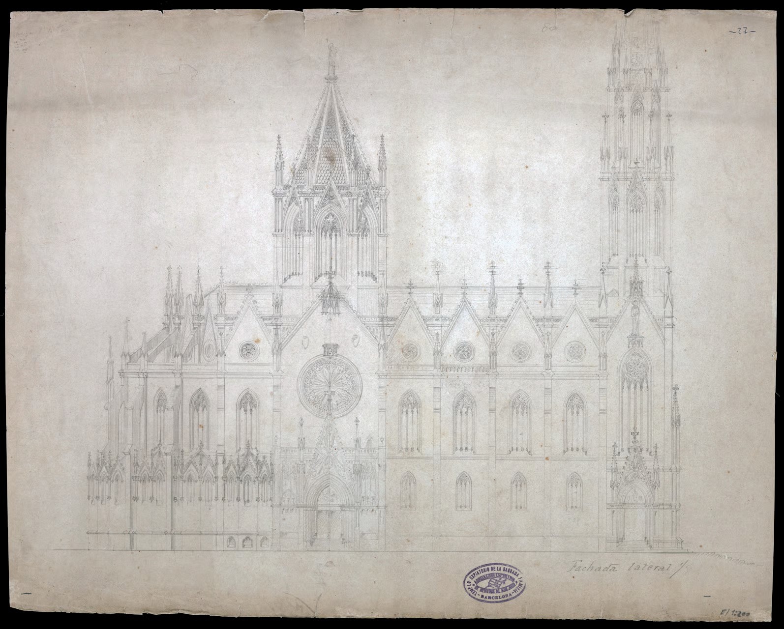 Original neo-Gothic plans of the Sagrada Família, before Gaudí took over the project