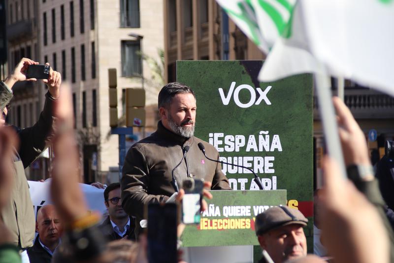 Santiago Abascal, the head of Spain's far-right Vox party, at a protest in Barcelona on November 19, 2022