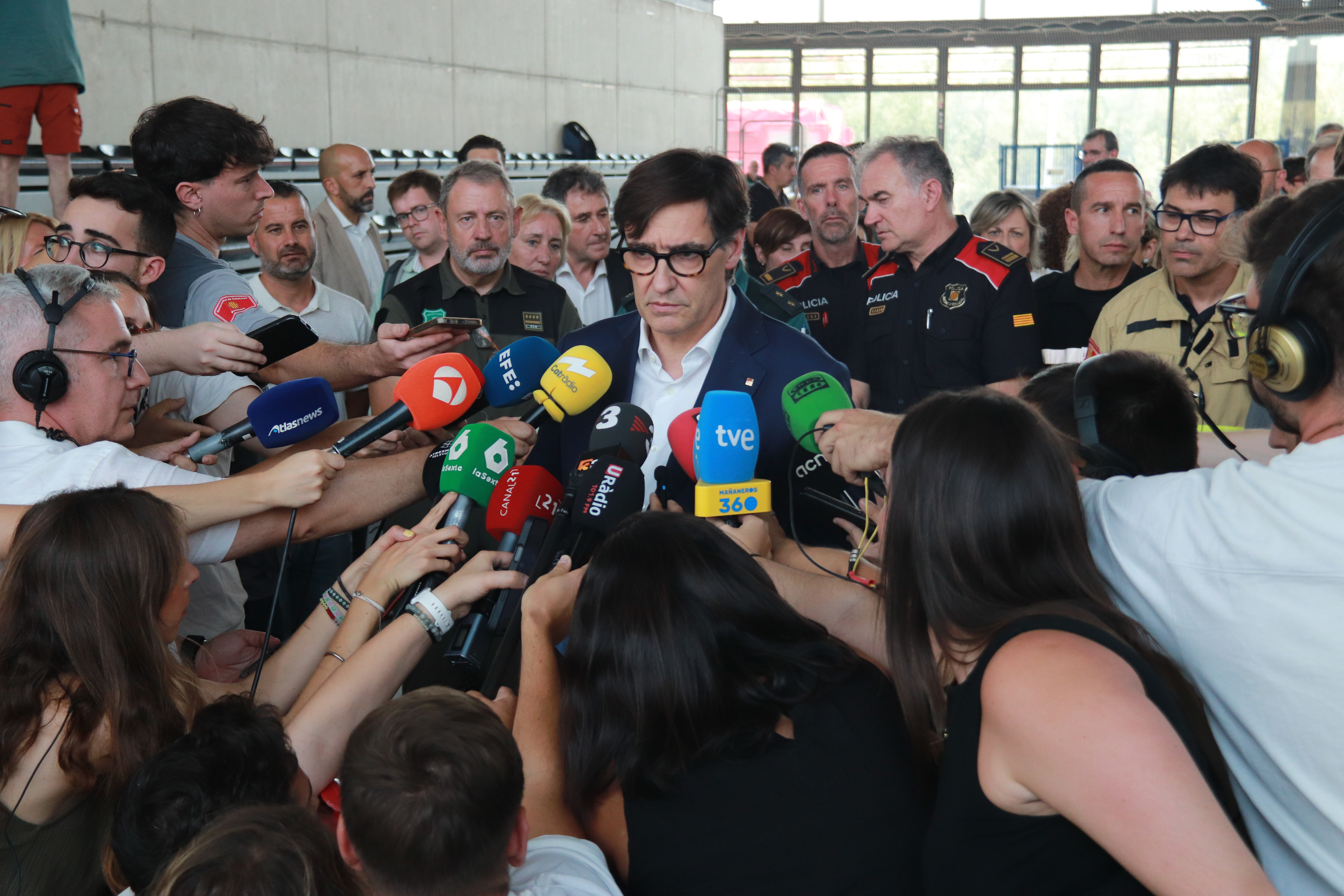 Catalan president Salvador Illa speaks to media in Tortosa