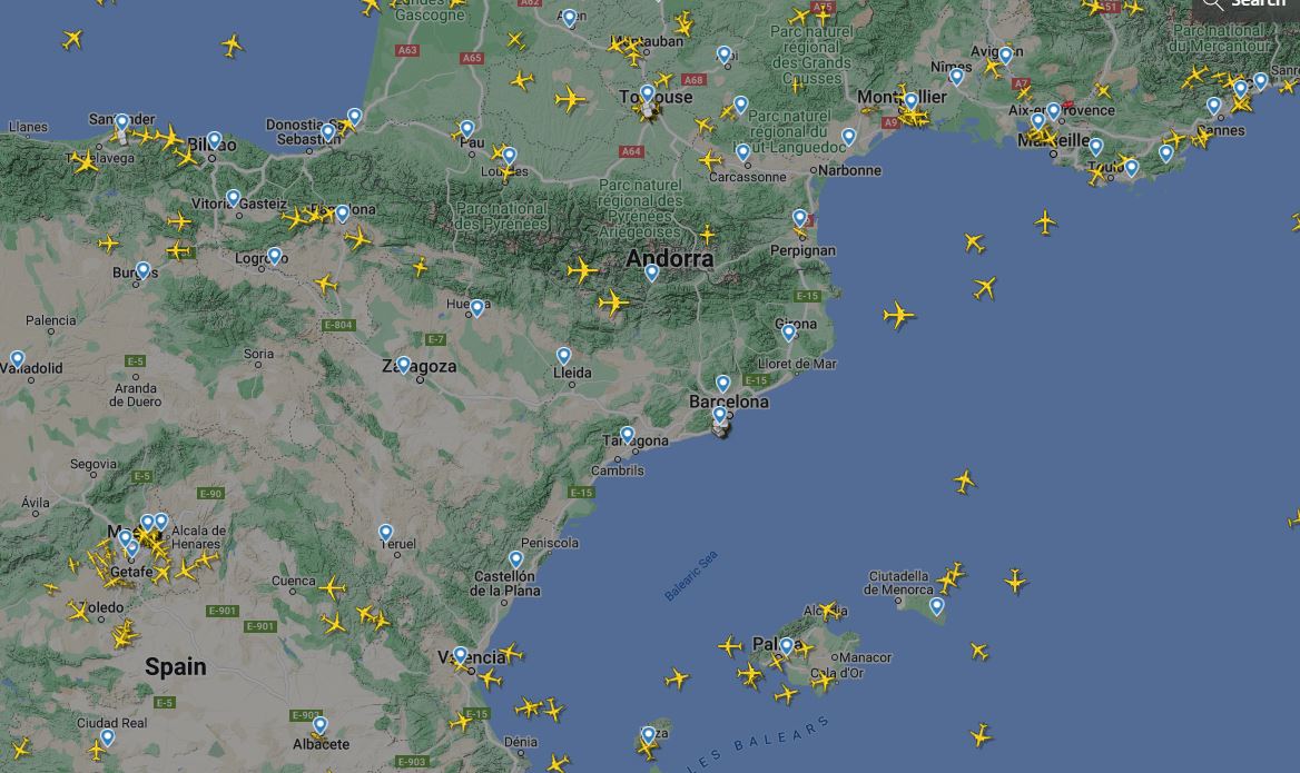 Screenshot from a live map of Catalonia's airspace on November 4, 2022 at 9:53 am