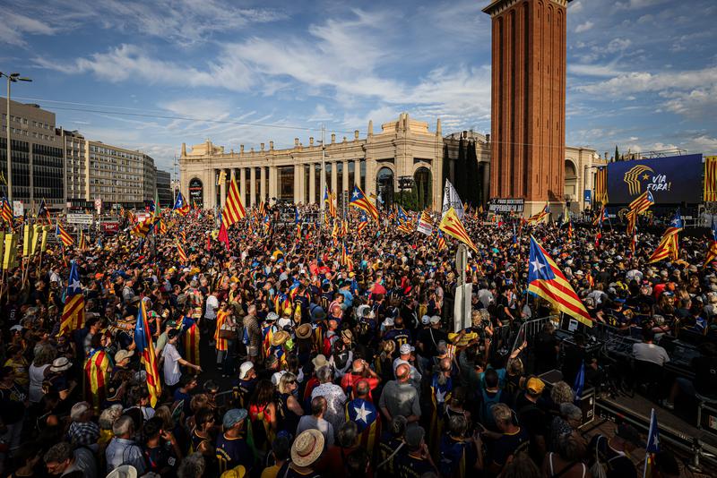 Demonstrators take to the streets on the 11th consecutive National Day pro-independence protest in Catalonia on September 11, 2023
