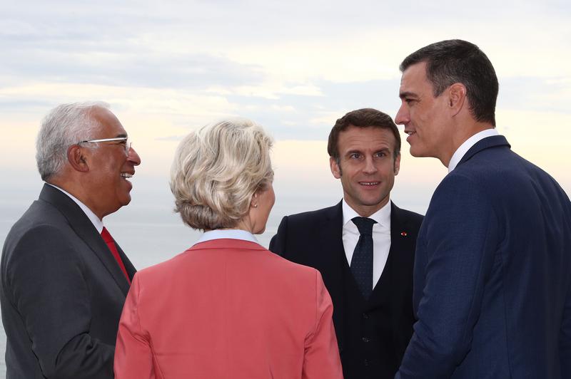 Portuguese president António Costa, European Commission president Ursula Von der Leyen, French president Emmanuel Macron, and Spanish president Pedro Sánchez
