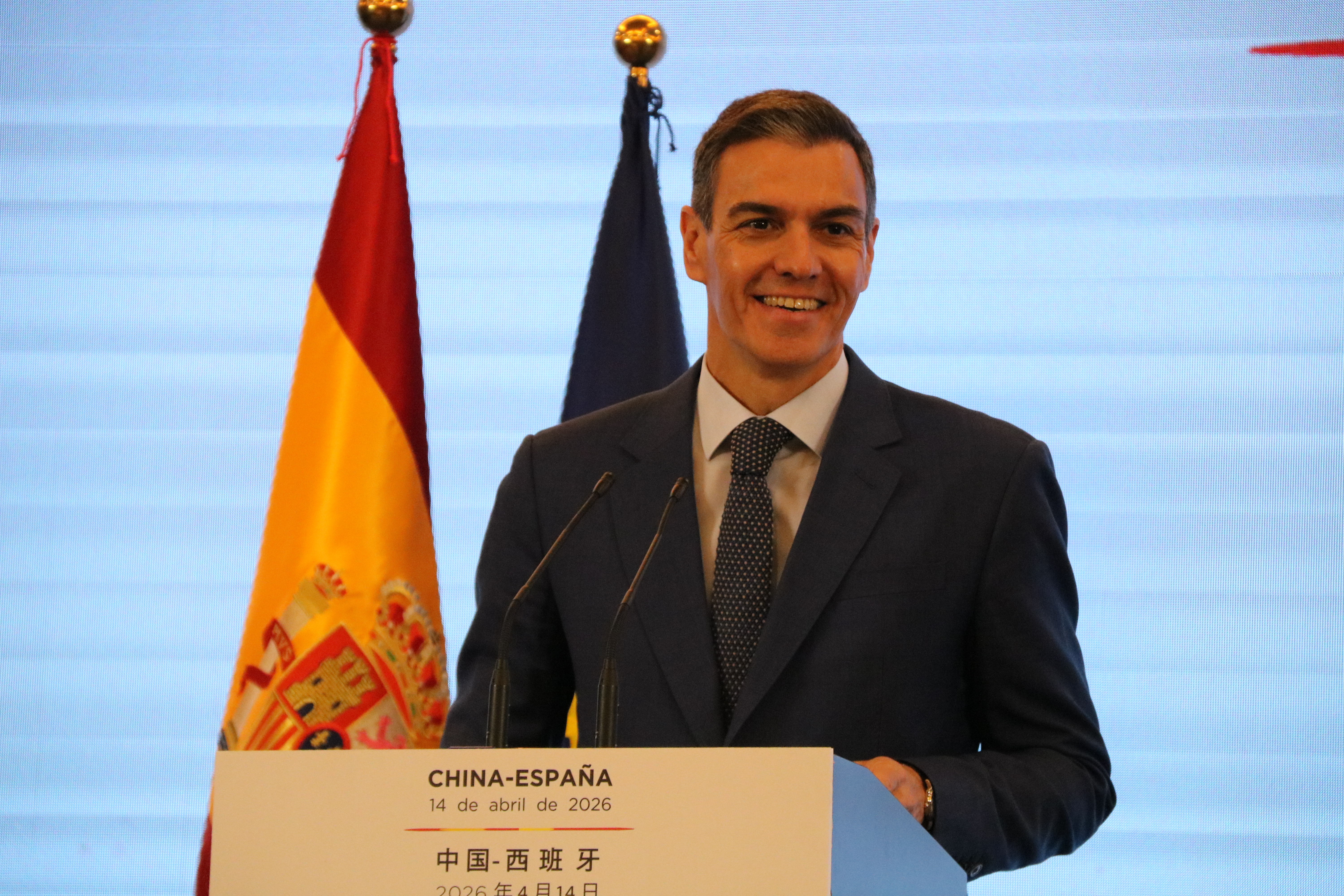 Spanish Prime Minister Pedro Sánchez, speaking at a press conference in Beijing