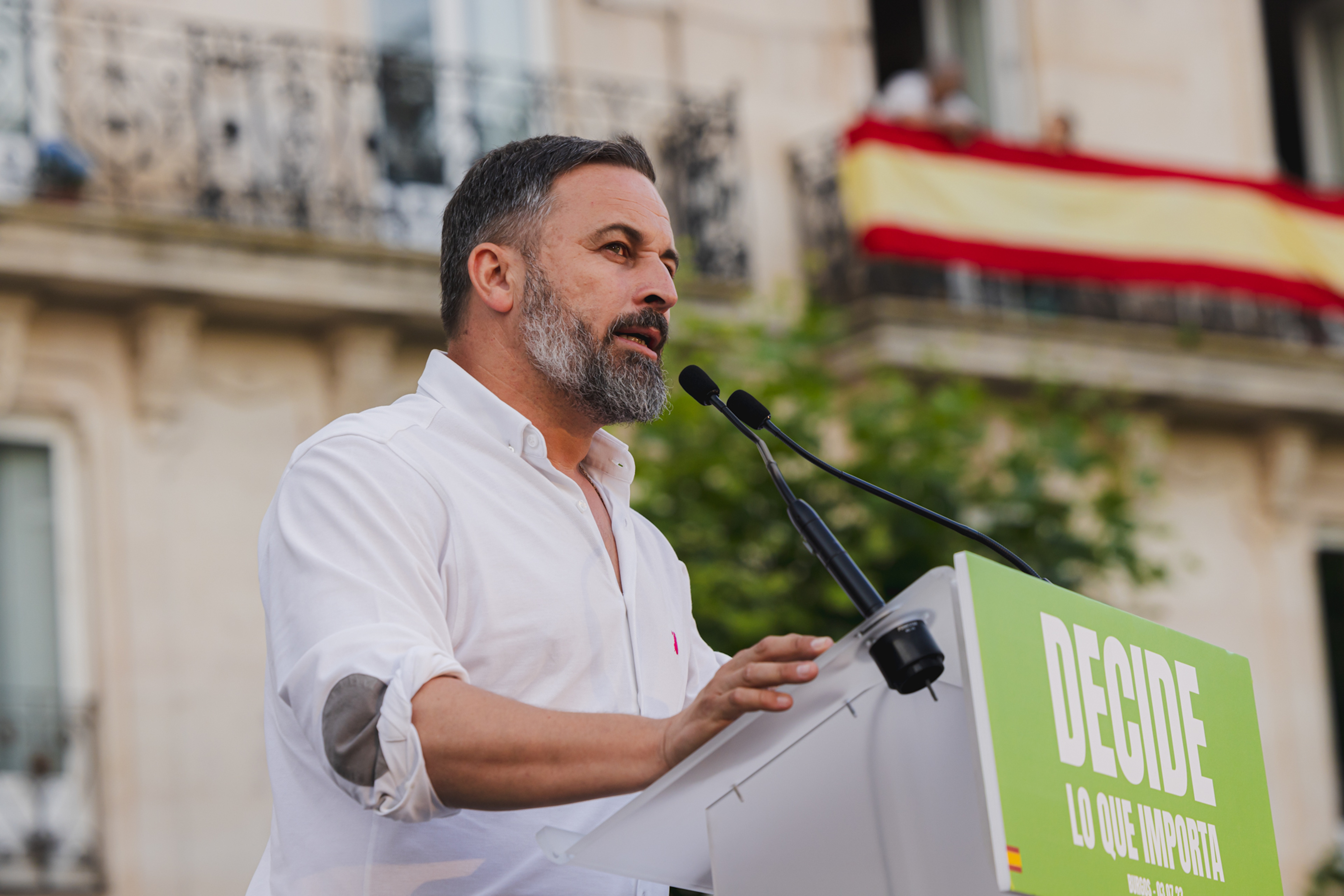 Far-right Vox candidate for the July 23 Spanish election Santiago Abascal on July 6, 2023