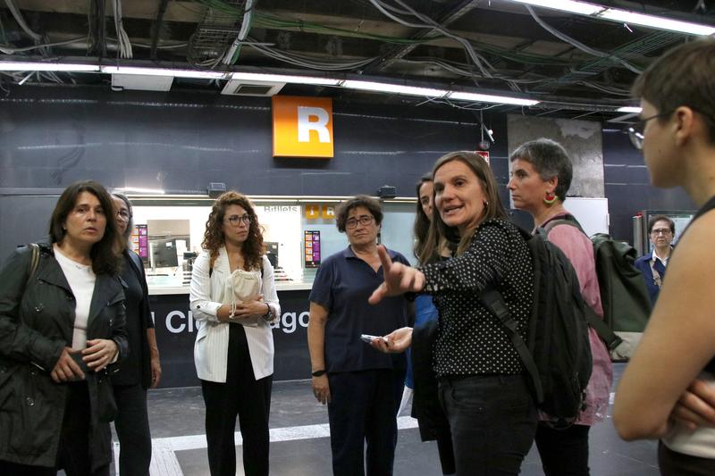 The exploratory walk team in the lobby of the Rodalies del Clot station