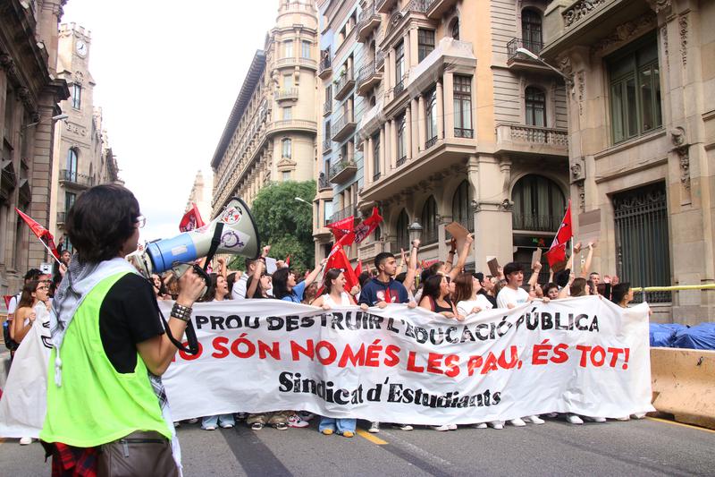 Students rally against the new university entry exams on October 11, 2024 in Barcelona