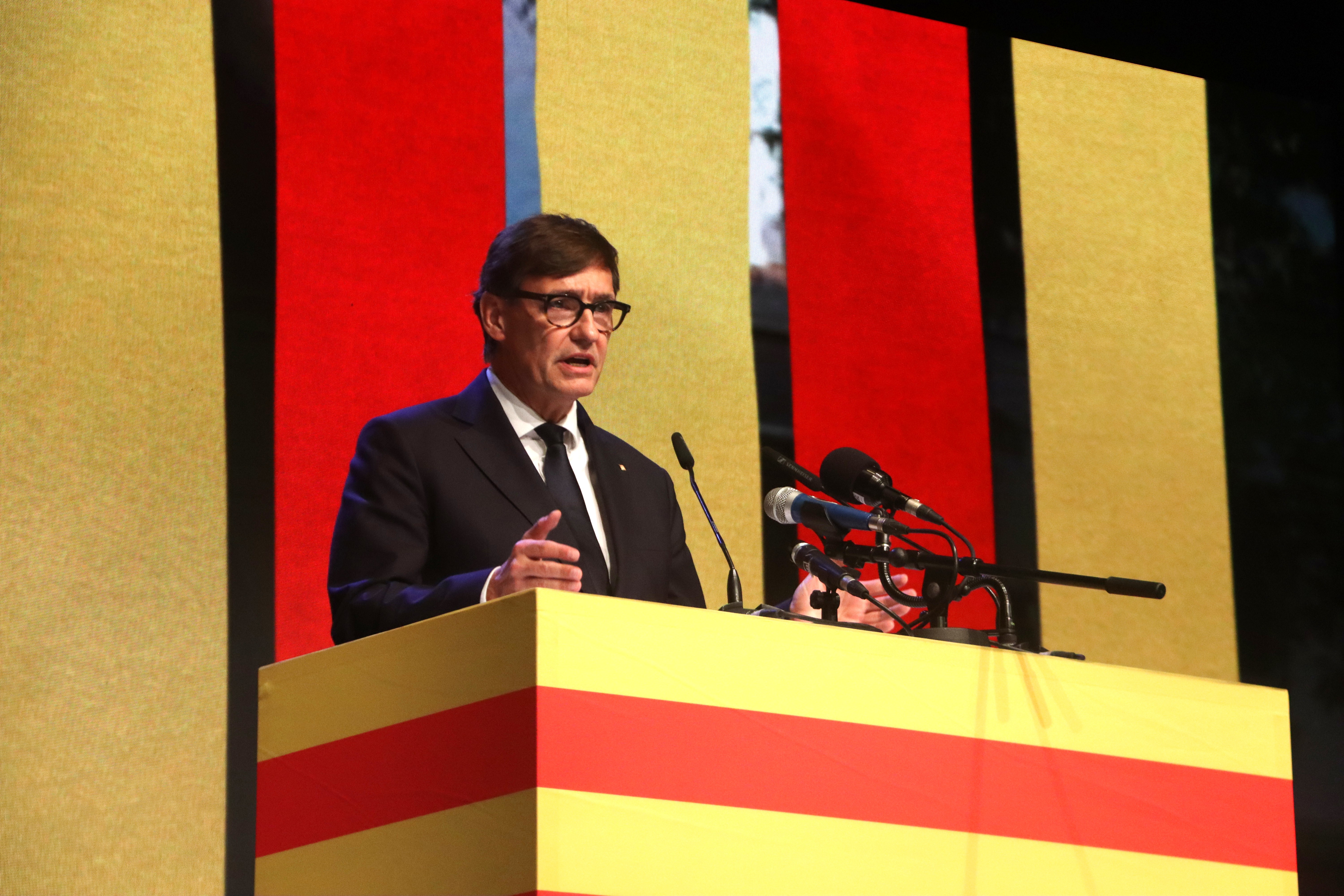 President Salvador Illa speaks at an event marking the 50th anniversary of the 1976 Diada demonstration in Sant Boi