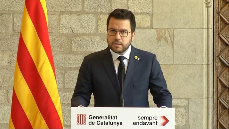 Catalan president Pere Aragonès gives a televised address on May 30