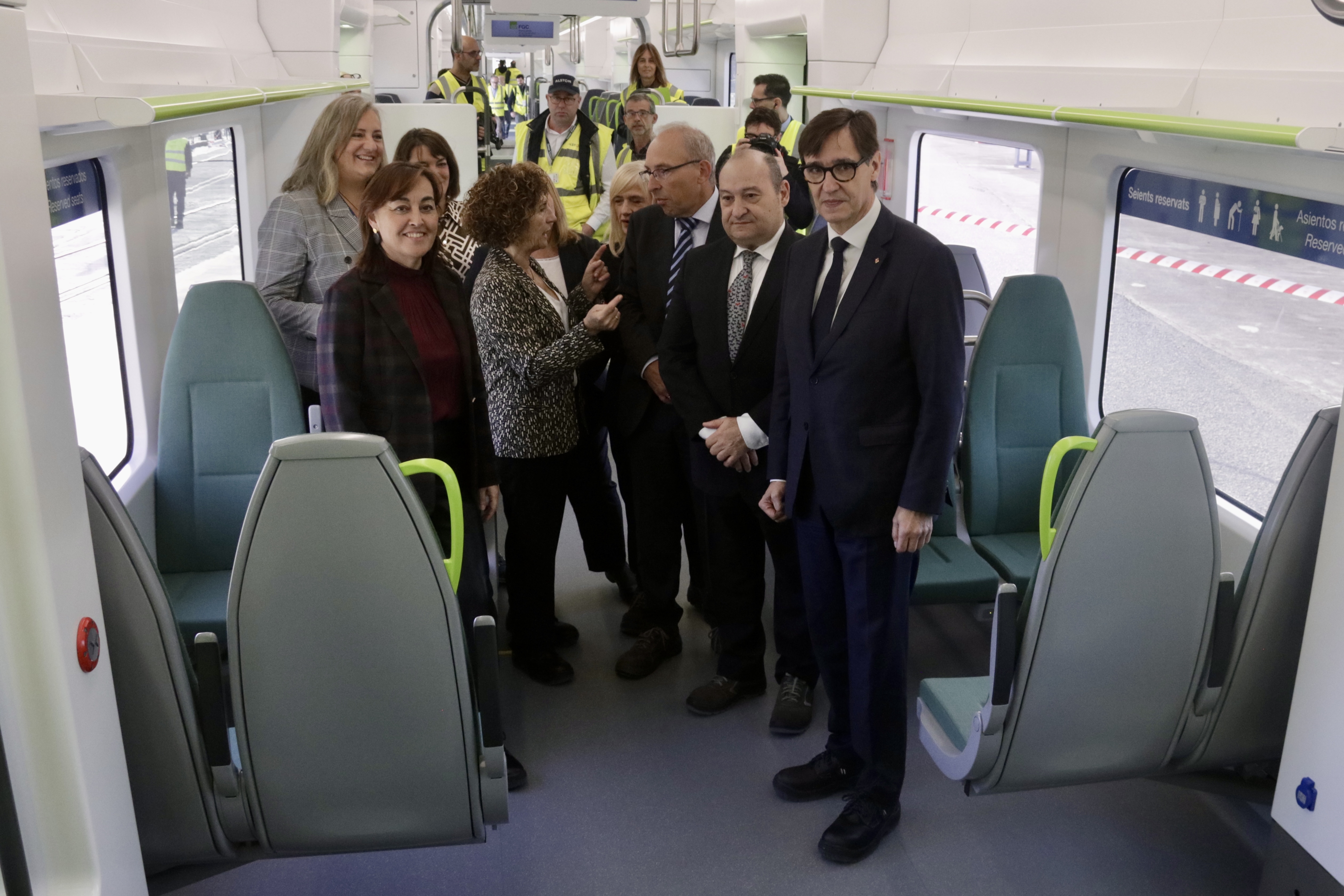 Catalan president Salvador Illa during testing of Alstom train for future R-Airport line