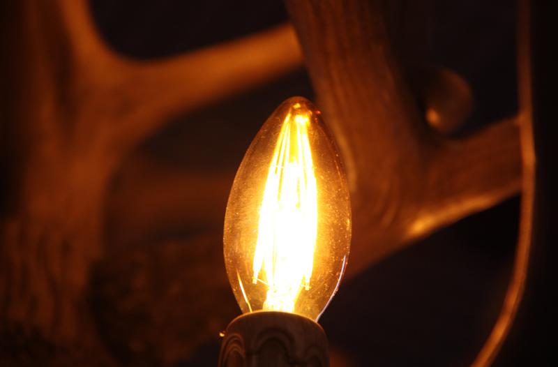 Light bulb on in a lighting and electrical store in Barcelona