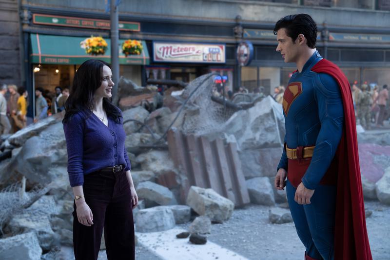 Rachel Brosnahan as Lois Lane and David Corenswet as Superman in Warner Bros. Pictures' 'SUPERMAN,' a Warner Bros. Pictures release.