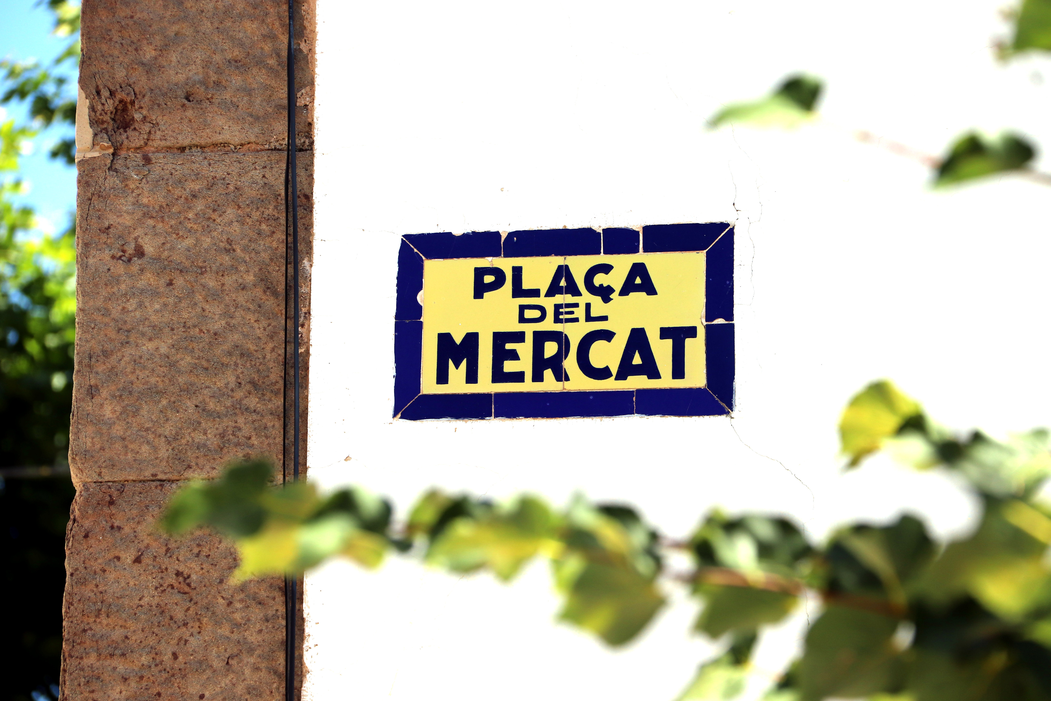 Market Square plaque in L'Ametlla de Merola, central Catalonia, original from before the Spanish Civil War