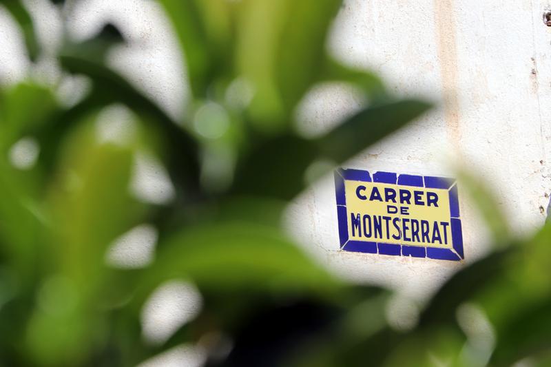 Montserrat Street plaque in L'Ametlla de Merola, central Catalonia, original from before the Spanish Civil War