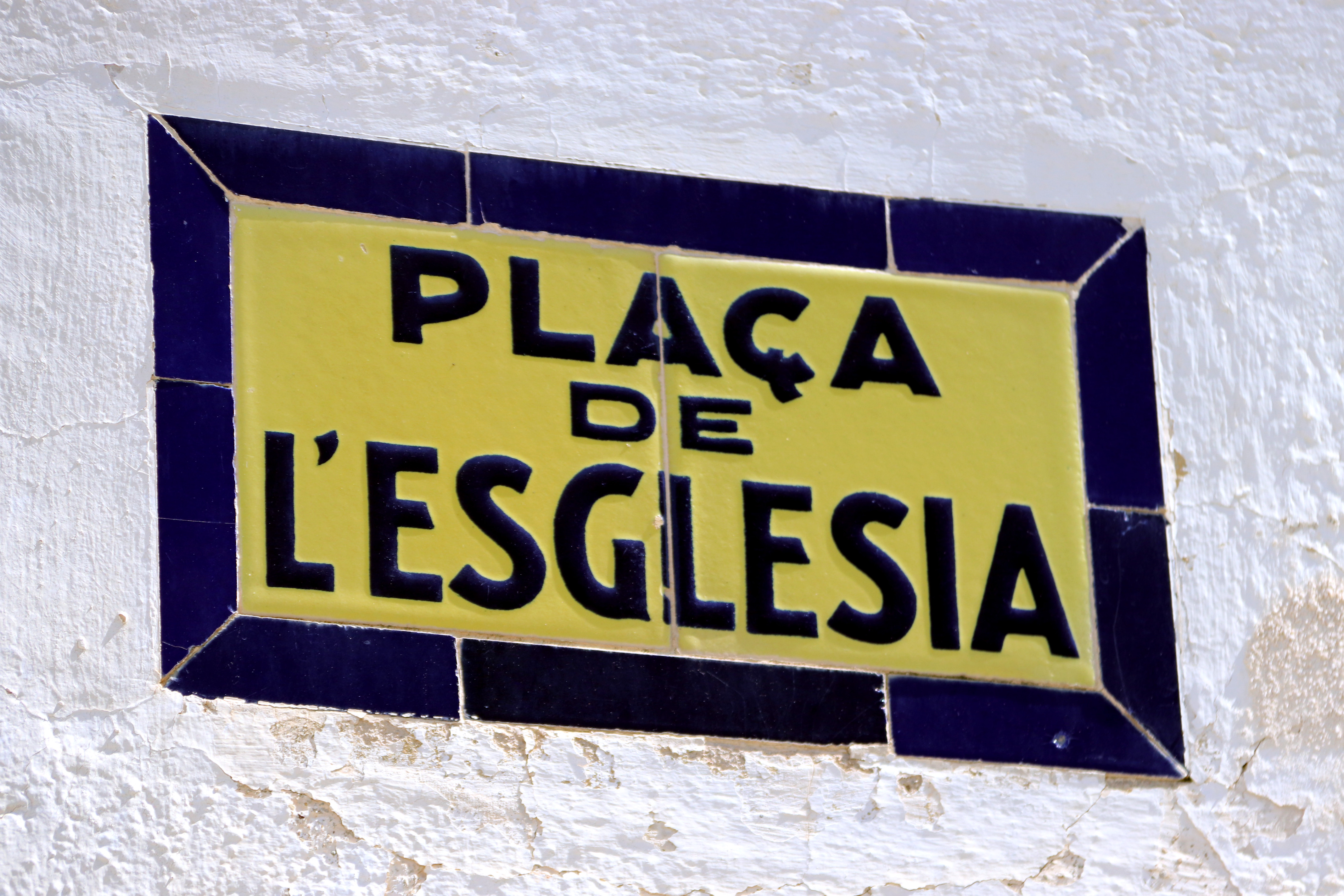 Church Square plaque in L'Ametlla de Merola, central Catalonia, original from before the Spanish Civil War
