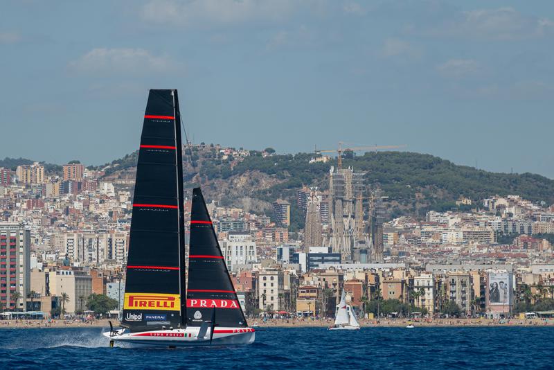 Luna Rossa team boat during an America's Cup practice race in Barcelona