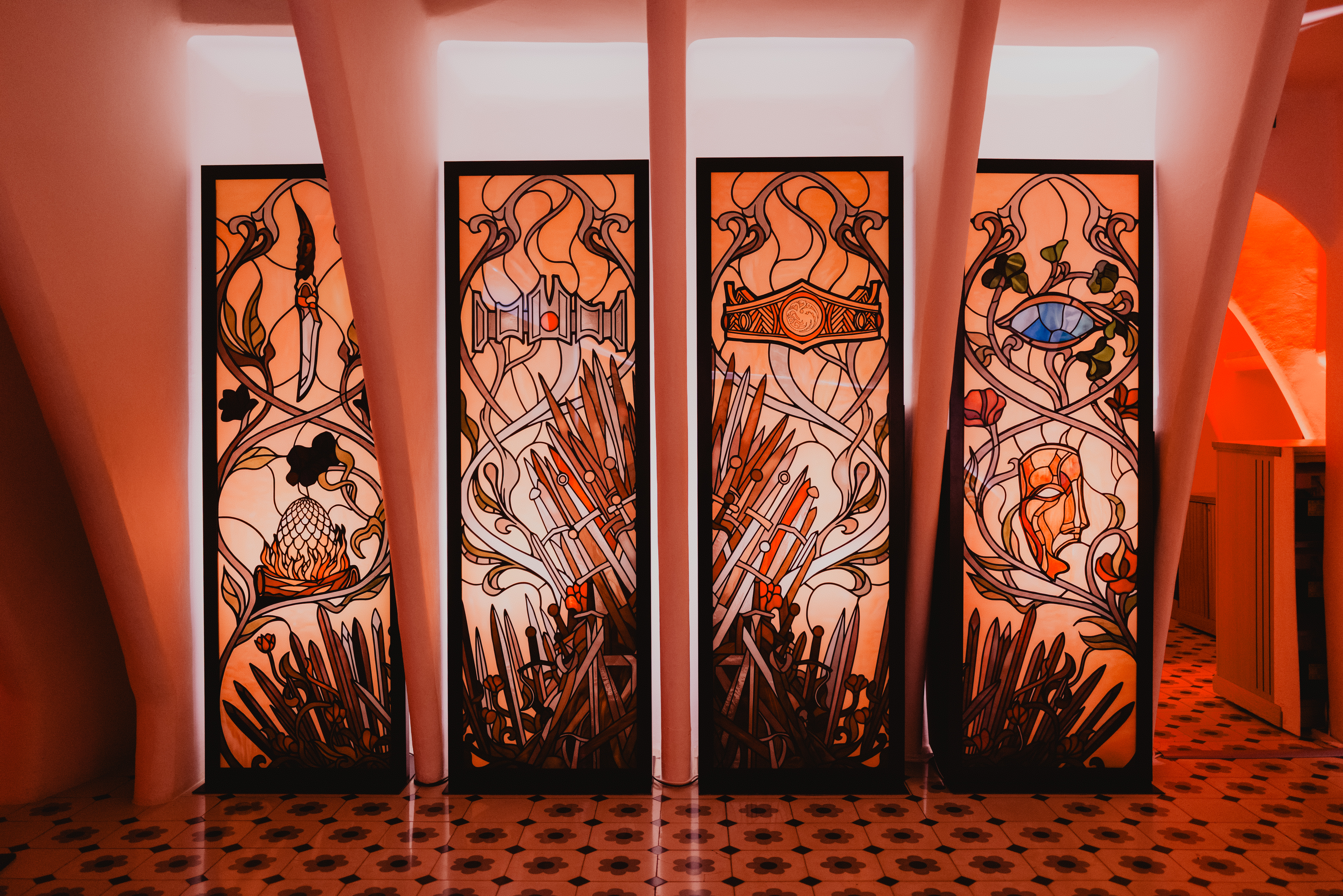 Stained glass windows on display in Casa Batlló based on the universe of 'House of the Dragon'
