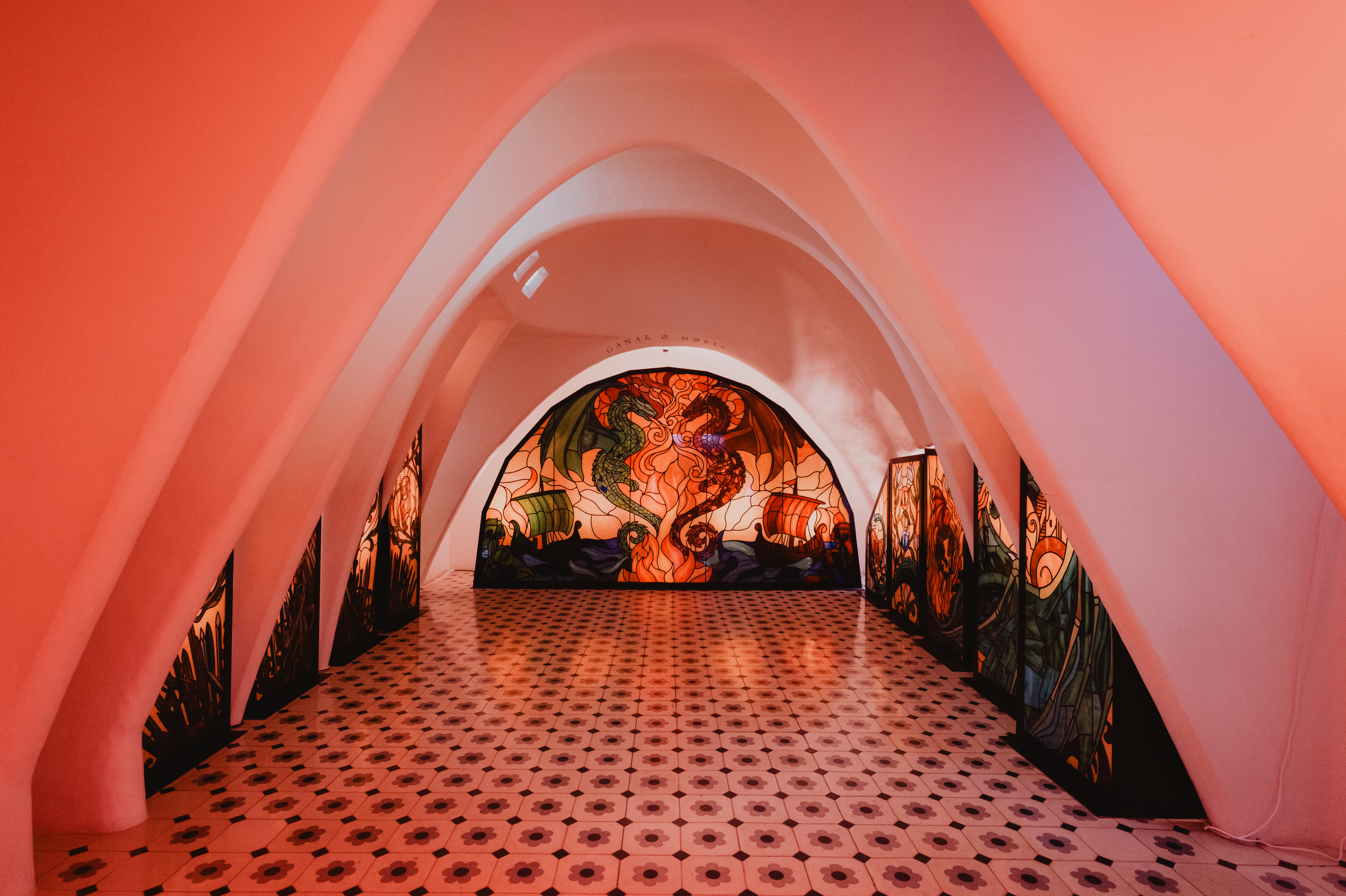 Stained glass windows on display in Casa Batlló
