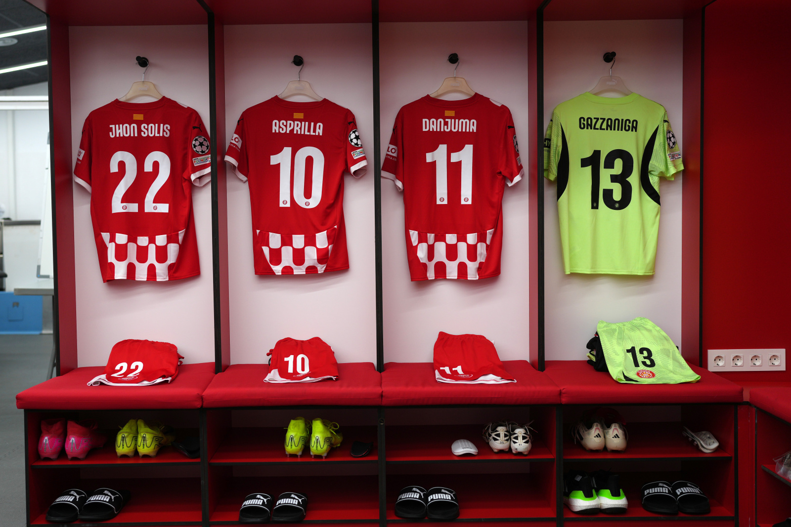 A general view inside the Girona FC dressing room prior to the UEFA Champions League 2024/25 League Phase MD8 match between Girona FC and Arsenal FC at Montilivi Stadium