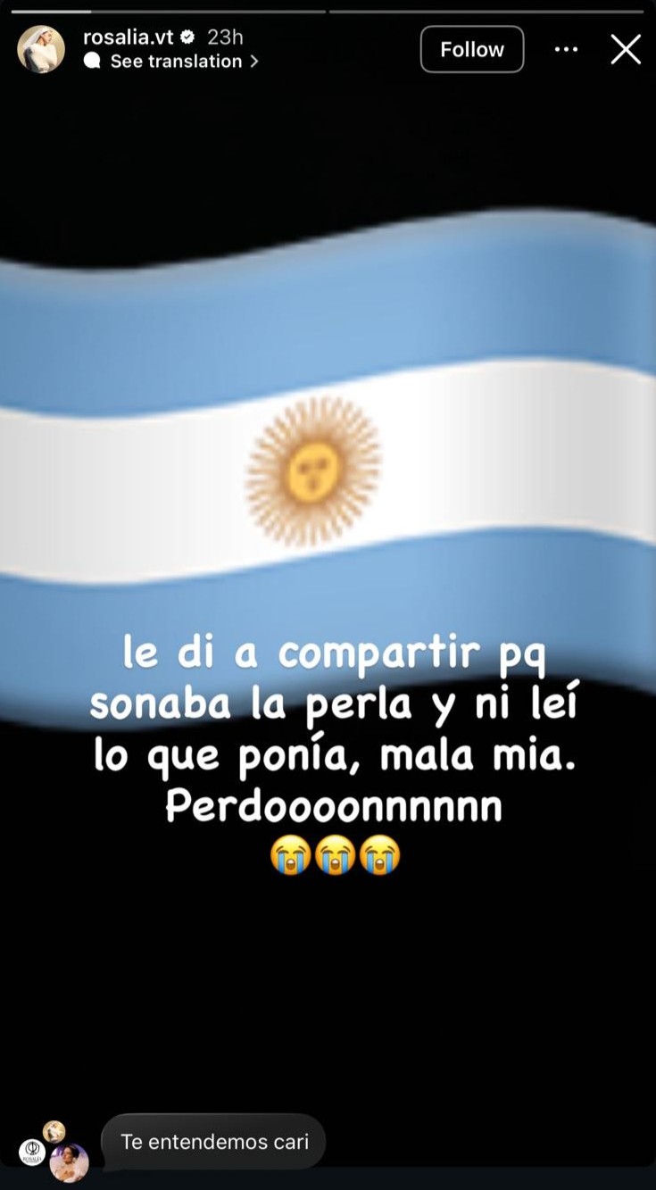 Apology posted on Instagram by Rosalía
