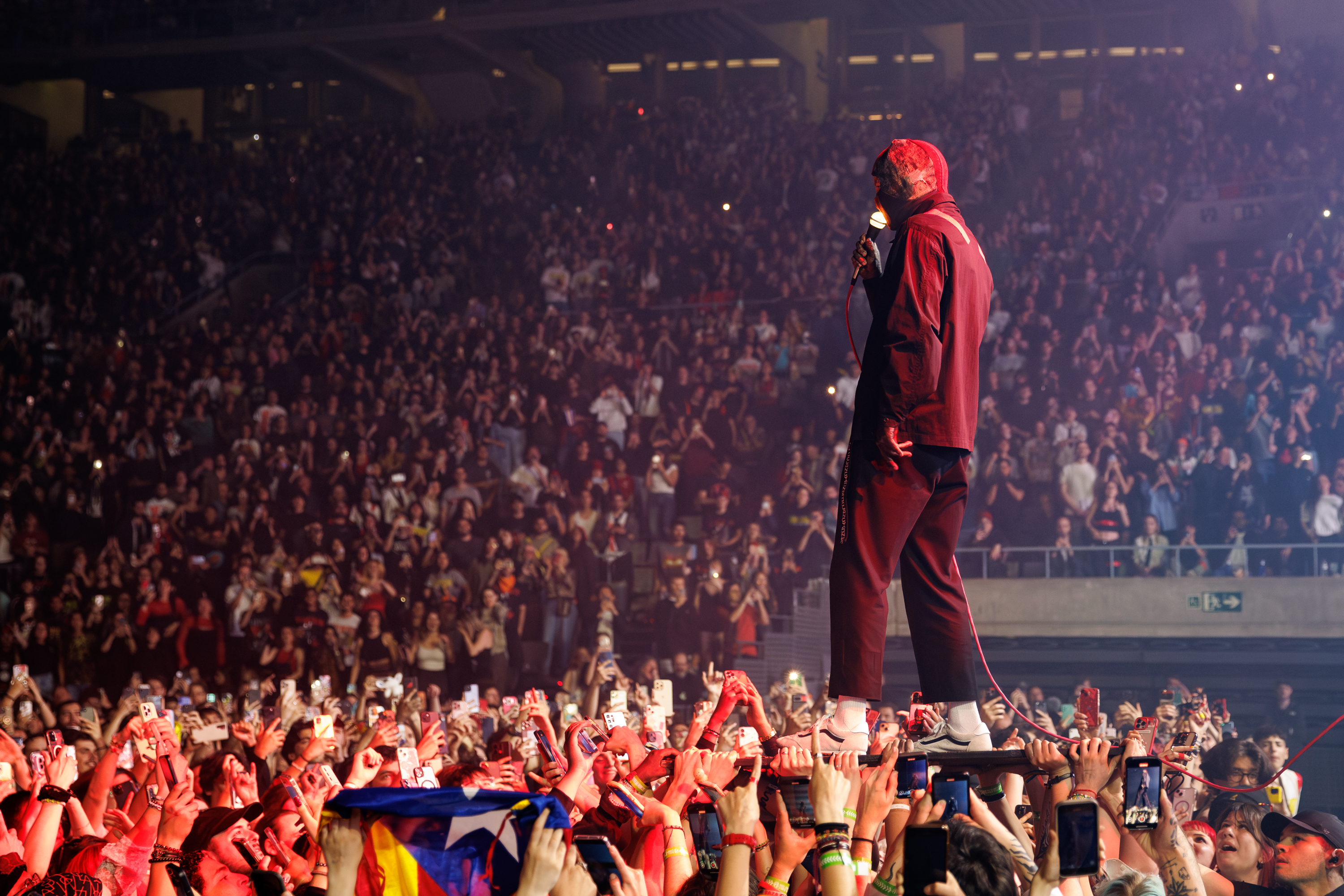 American singer Tyler Joseph from Twenty One Pilots performs at Barcelona's Palau Sant Jordi on April 22, 2025
