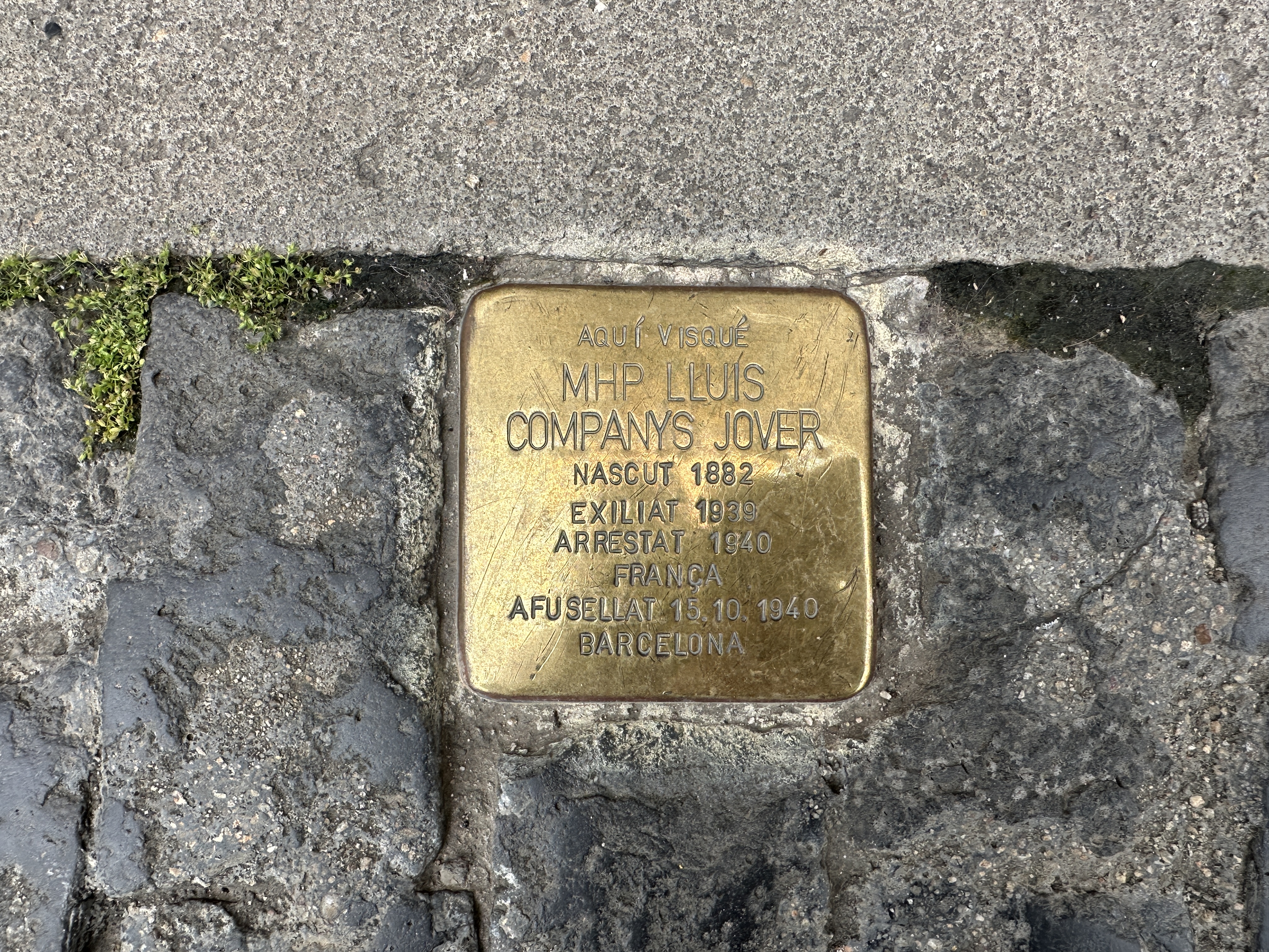 Former Catalan president Lluís Companys' Stolperstein on Pl. Sant Jaume