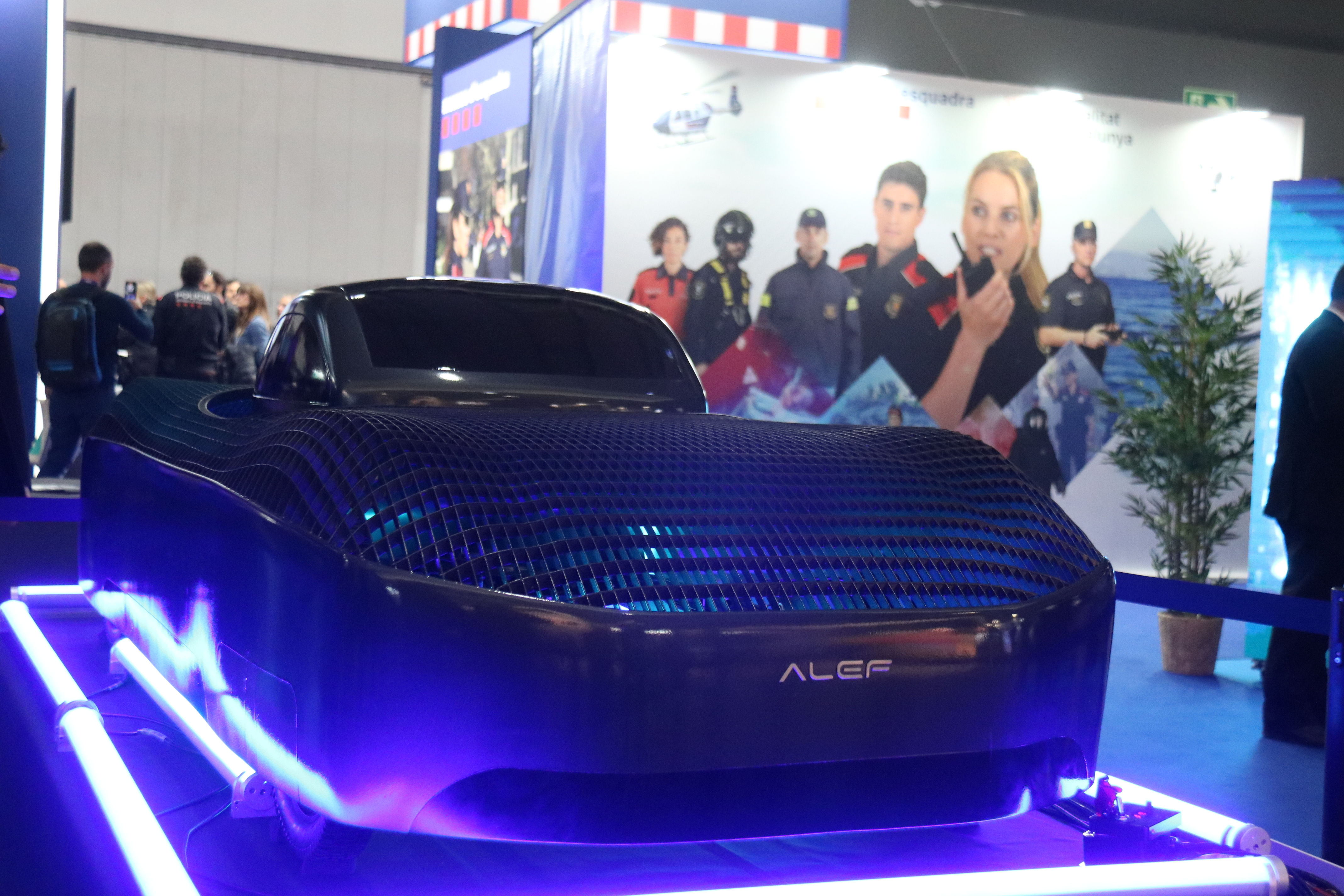 Alef's flying car prototype, exhibited at the Mobile World Congress