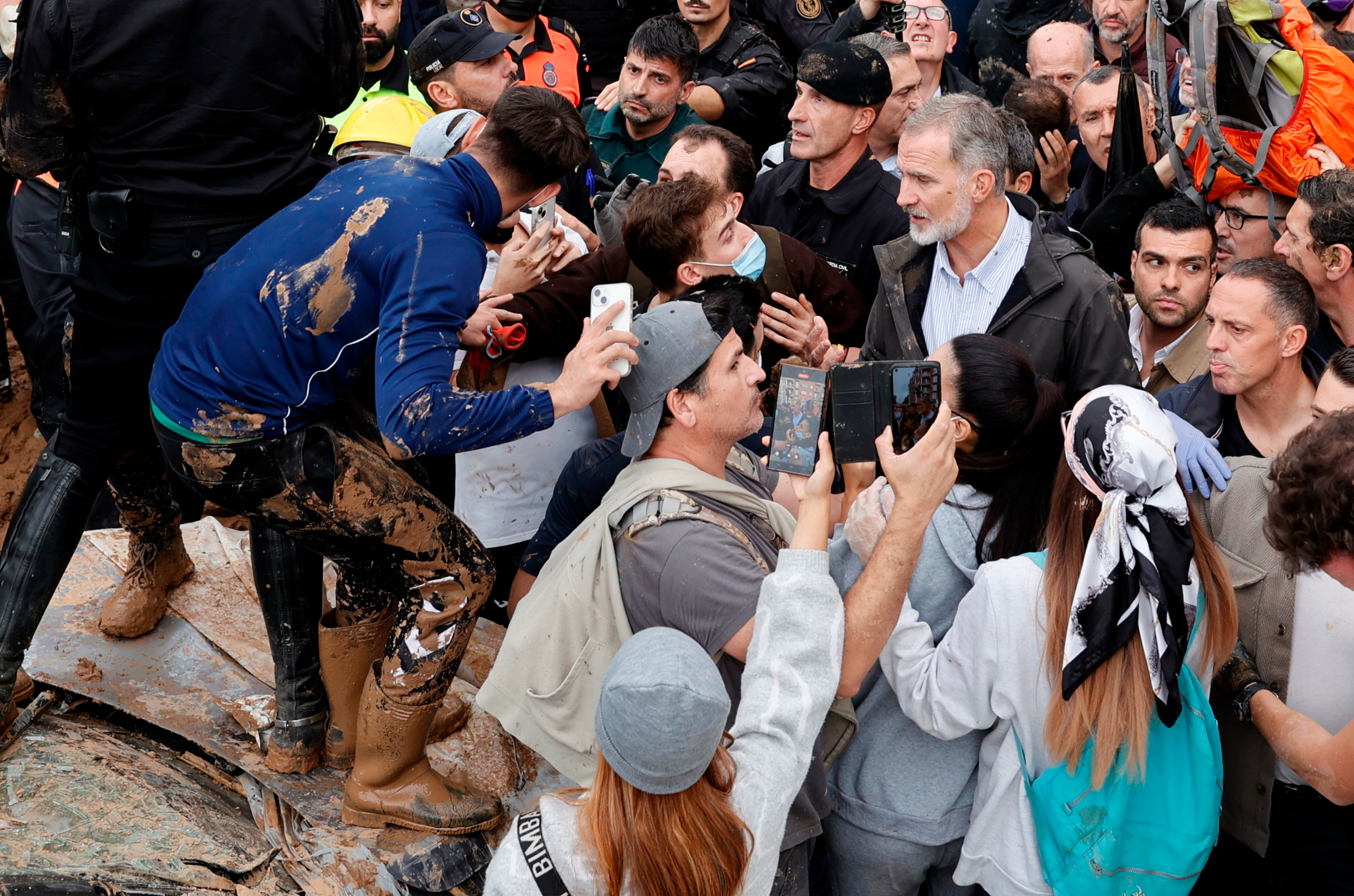 Spain’s King Felipe VI meets with residents of Paiporta, one of the towns hardest hit by the DANA storm