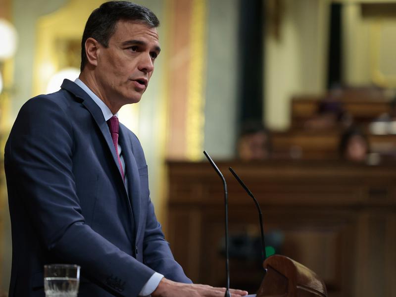 The Spanish prime minister, Pedro Sánchez, talking in Congress