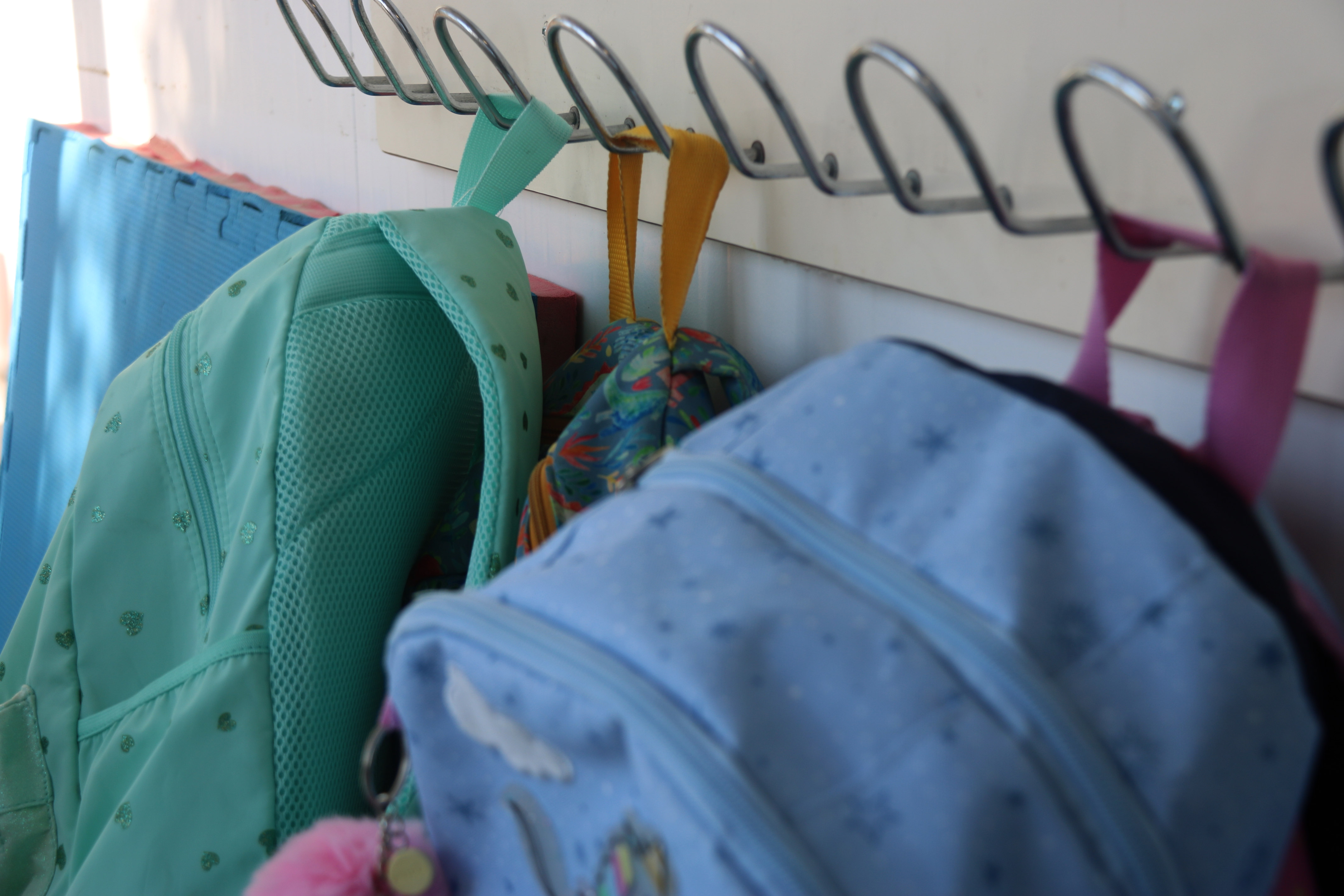 Schoolbags at a school in Girona