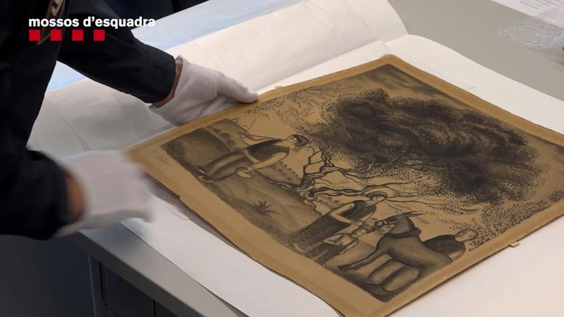 One of Salvador Dalí's charcoal paintings recovered by Catalan Mossos d'Esquadra police