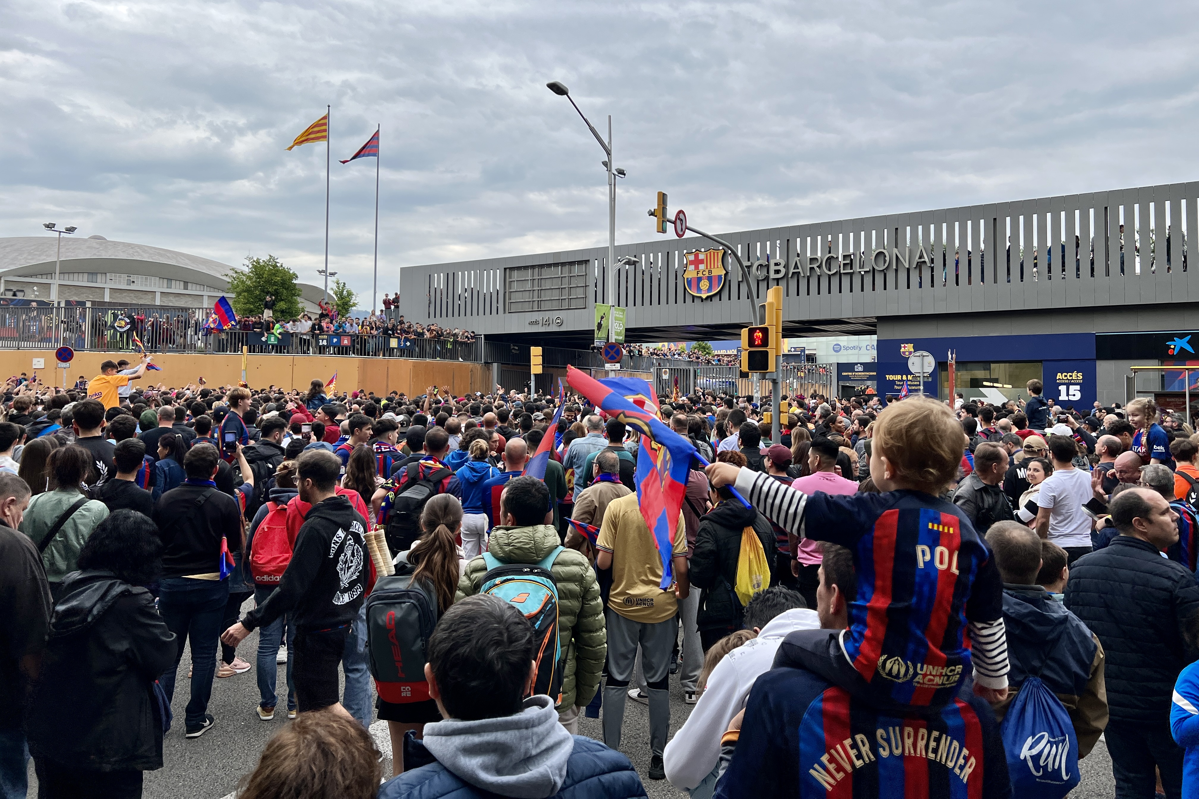 Barça fans gather at Camp Nou for the champions parade