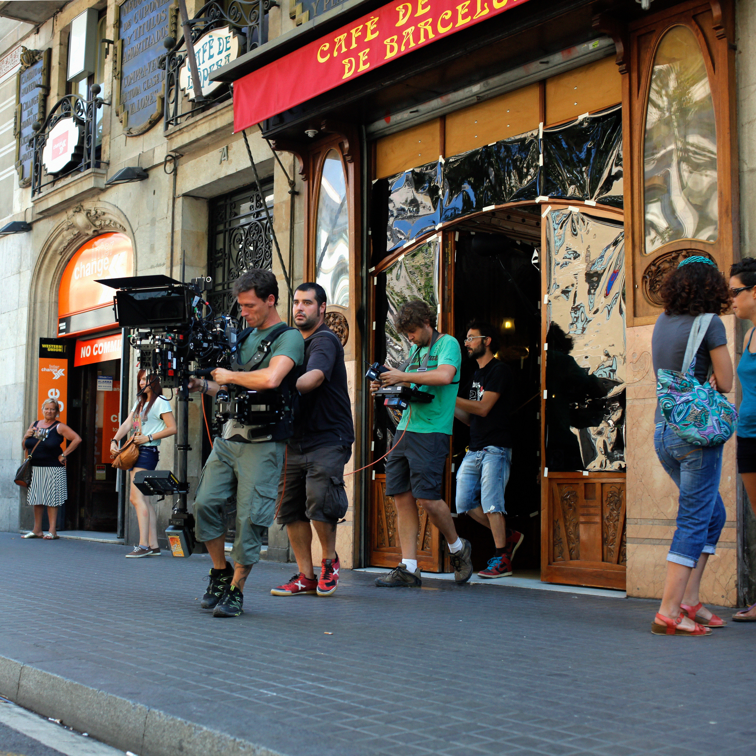 The shooting of a film in Barcelona